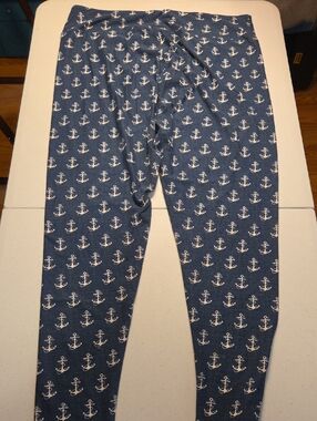 LuLaRoe Navy and White Anchor Print Leggings, TC2